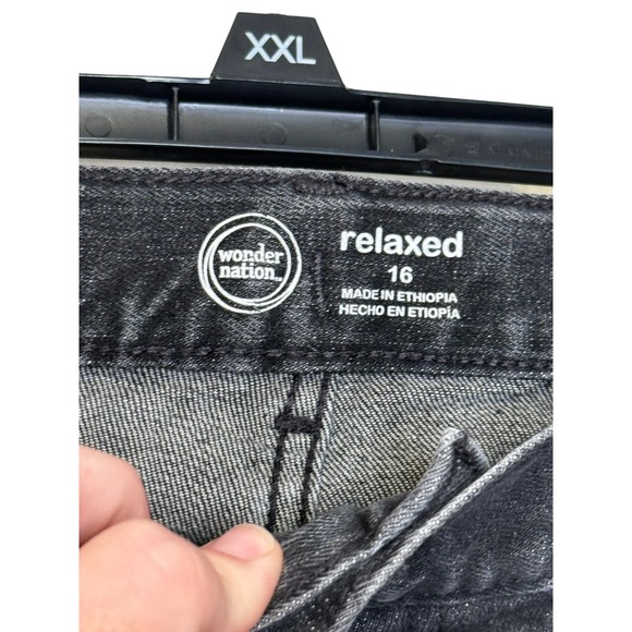 Wonder Nation Girls Jeans‎ Adjustable Waist Relaxed Straight Fit Denim Black 16 - Picture 5 of 11